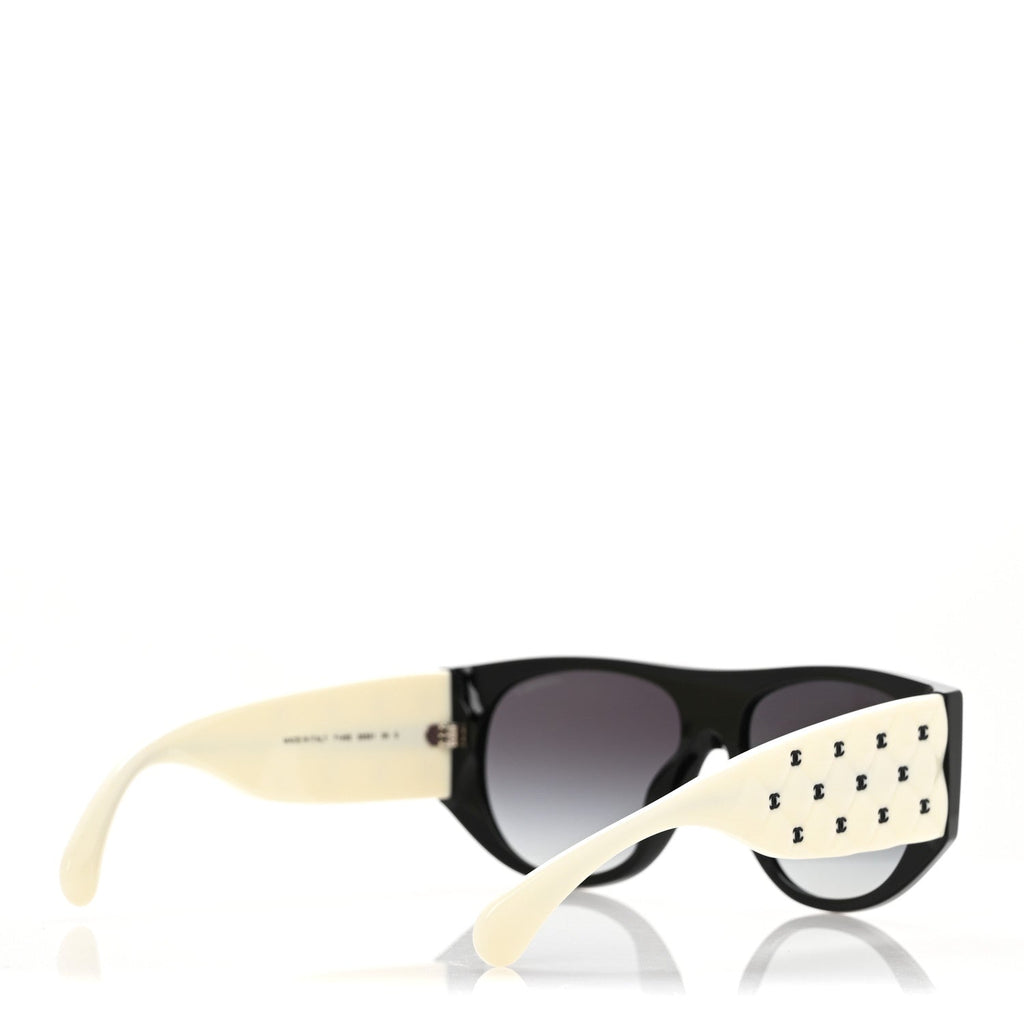Acetate Quilted CC Pilot Sunglasses 71465 White Black