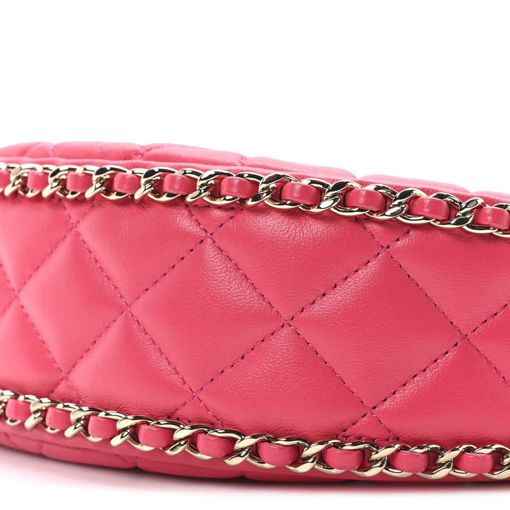 Lambskin Quilted Small Hobo Bag Dark Pink