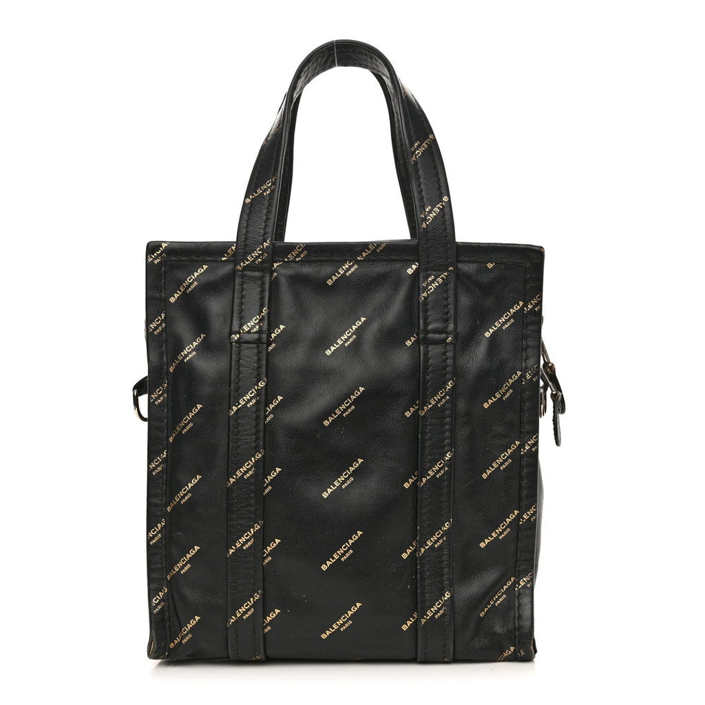 Calfskin Allover Logo XS Bazar Shopper Tote Black Gold