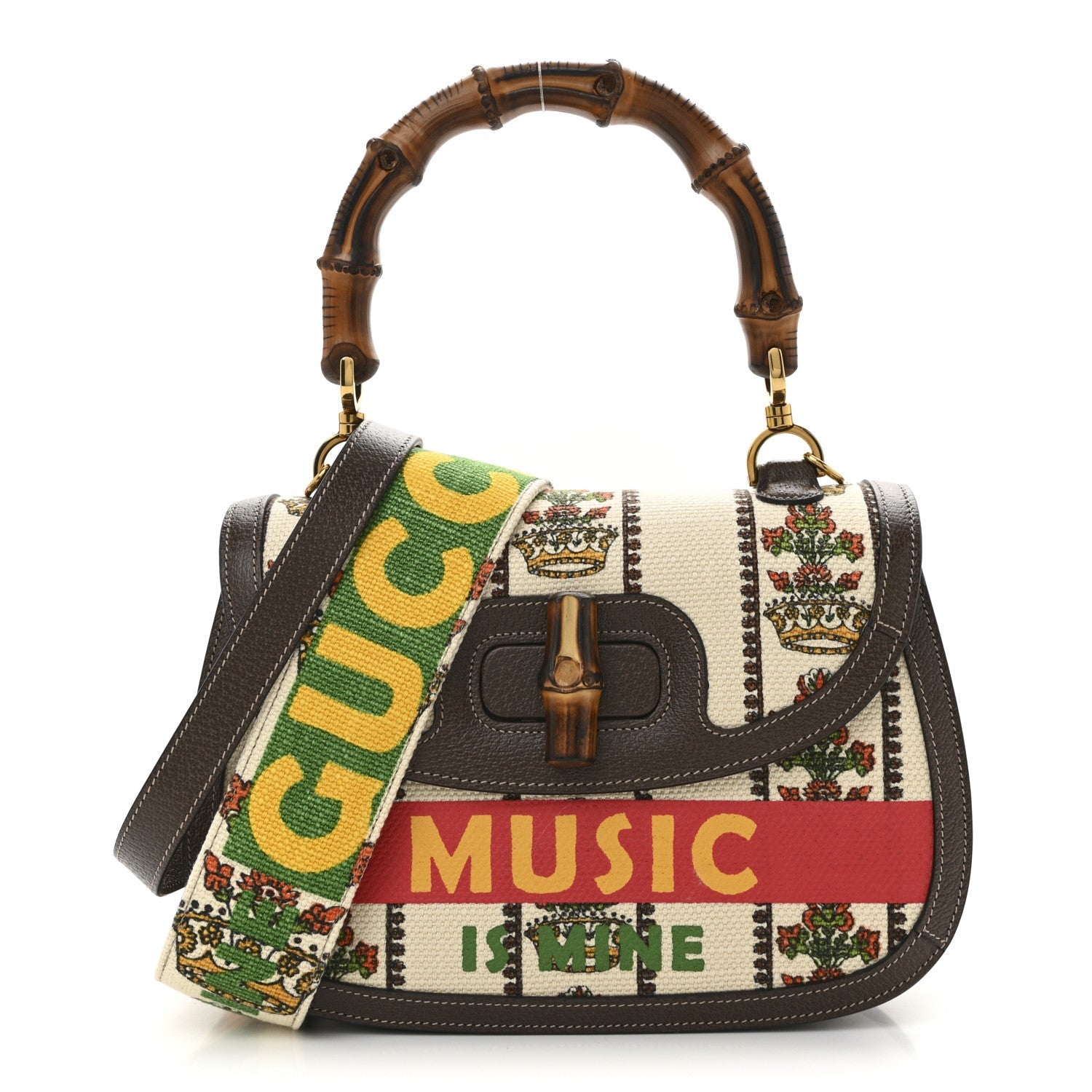 Canvas Calfskin 100 Centennial Music Medium Bamboo 1947 Top Handle Bag Multicolor