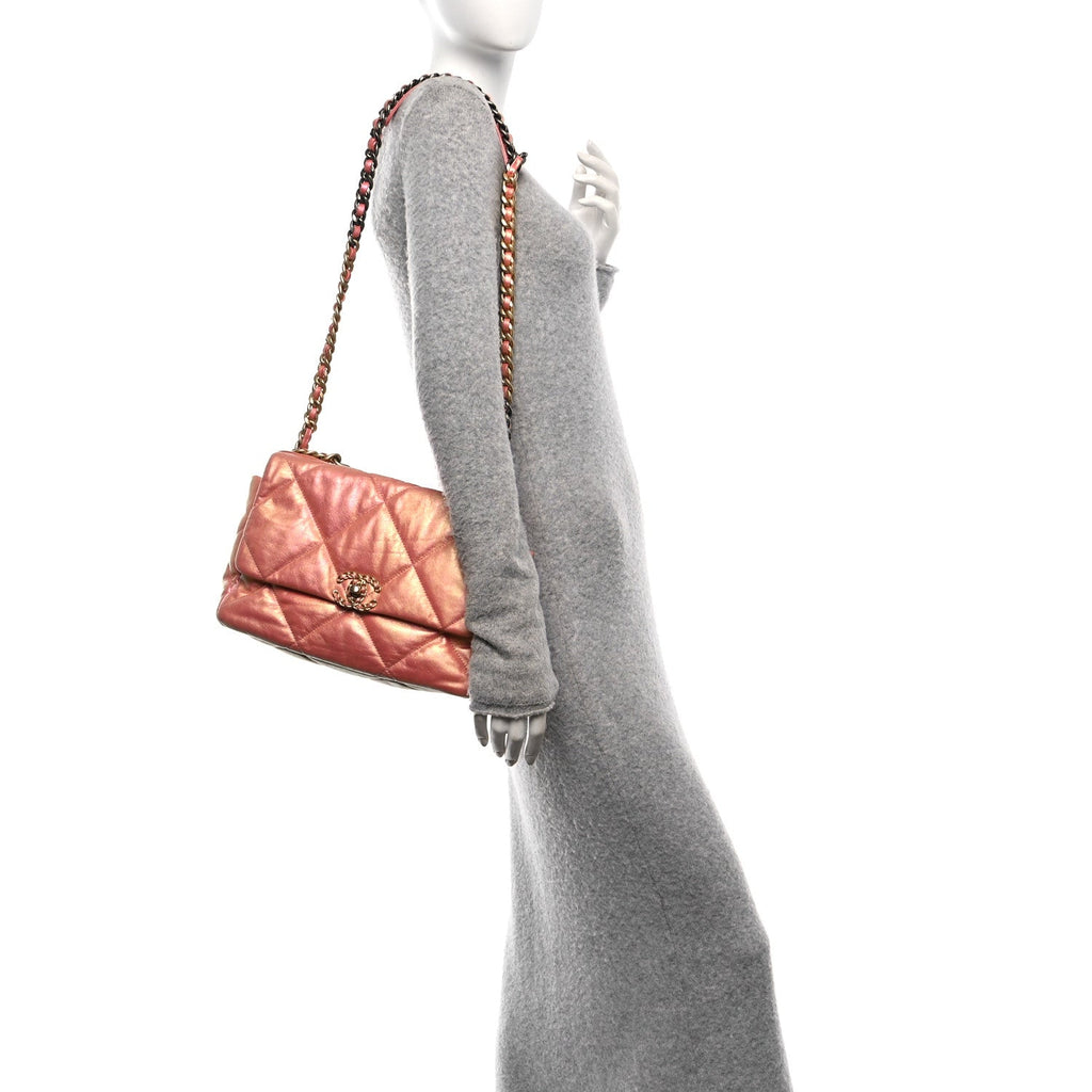 Iridescent Lambskin Quilted Chanel 19 Flap Pink