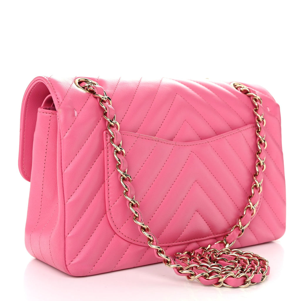Lambskin Chevron Quilted Small Double Flap Pink