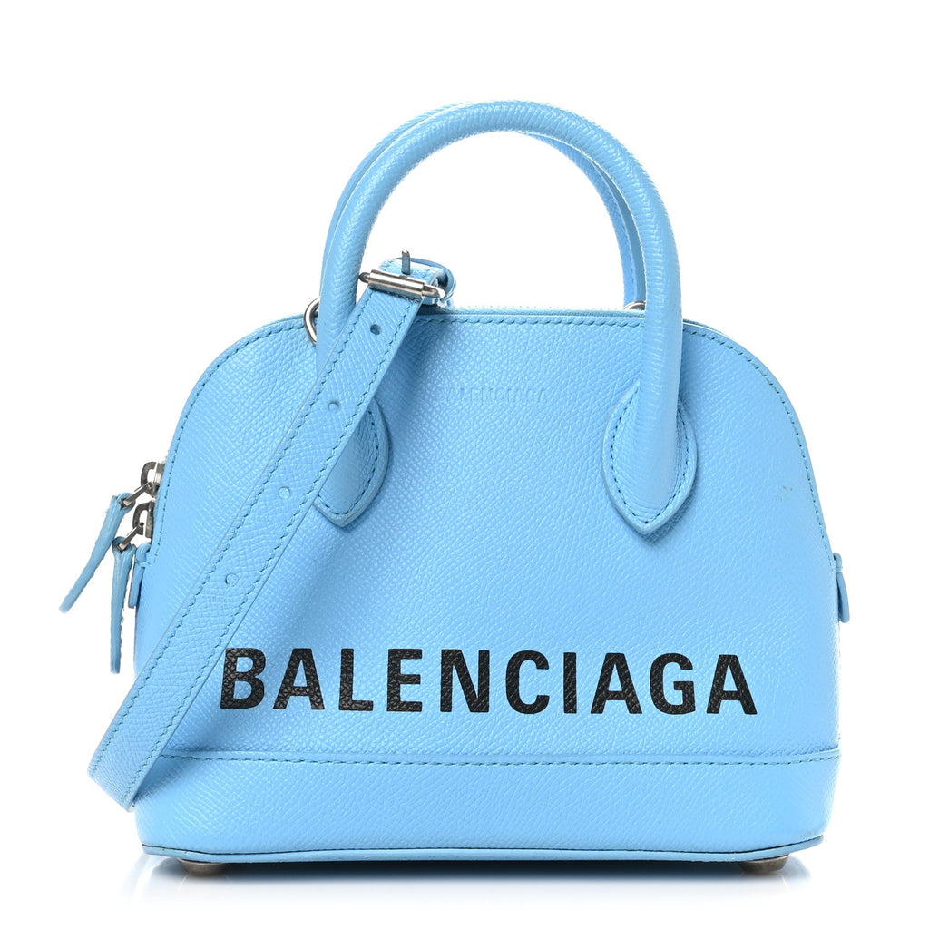 Signature Grained Calfskin Logo XXS Ville Top Handle Bag Baby Blue Black