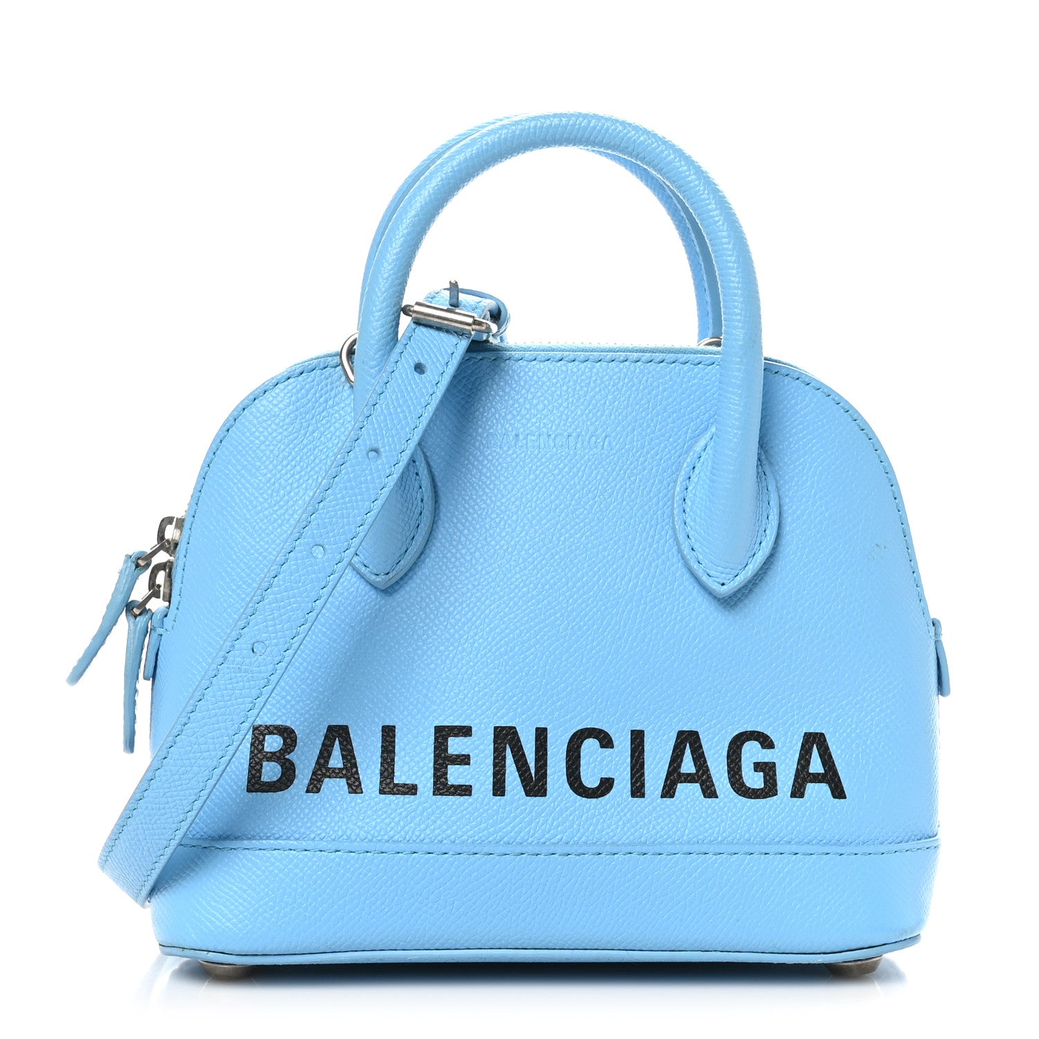 Signature Grained Calfskin Logo XXS Ville Top Handle Bag Baby Blue Black