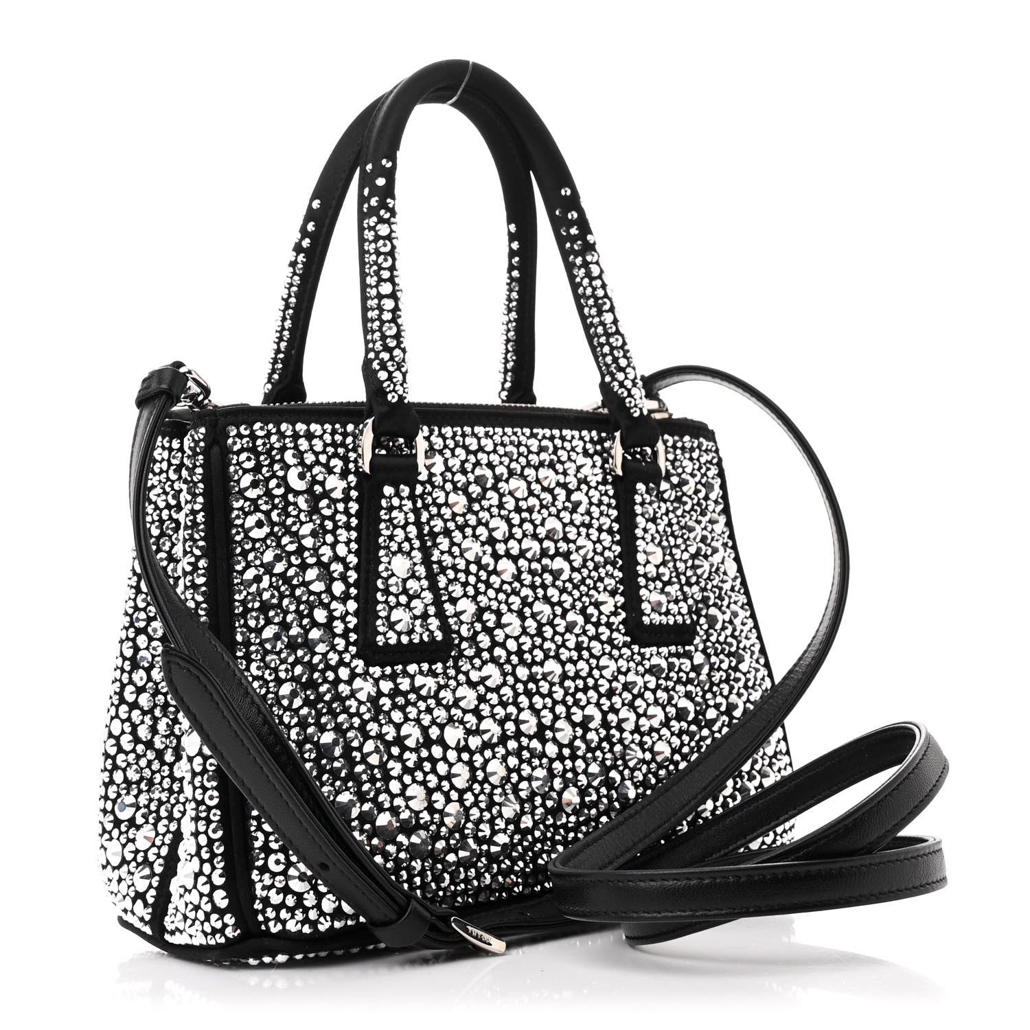 Satin Crystal Mini Galleria Double Zip Tote Metal