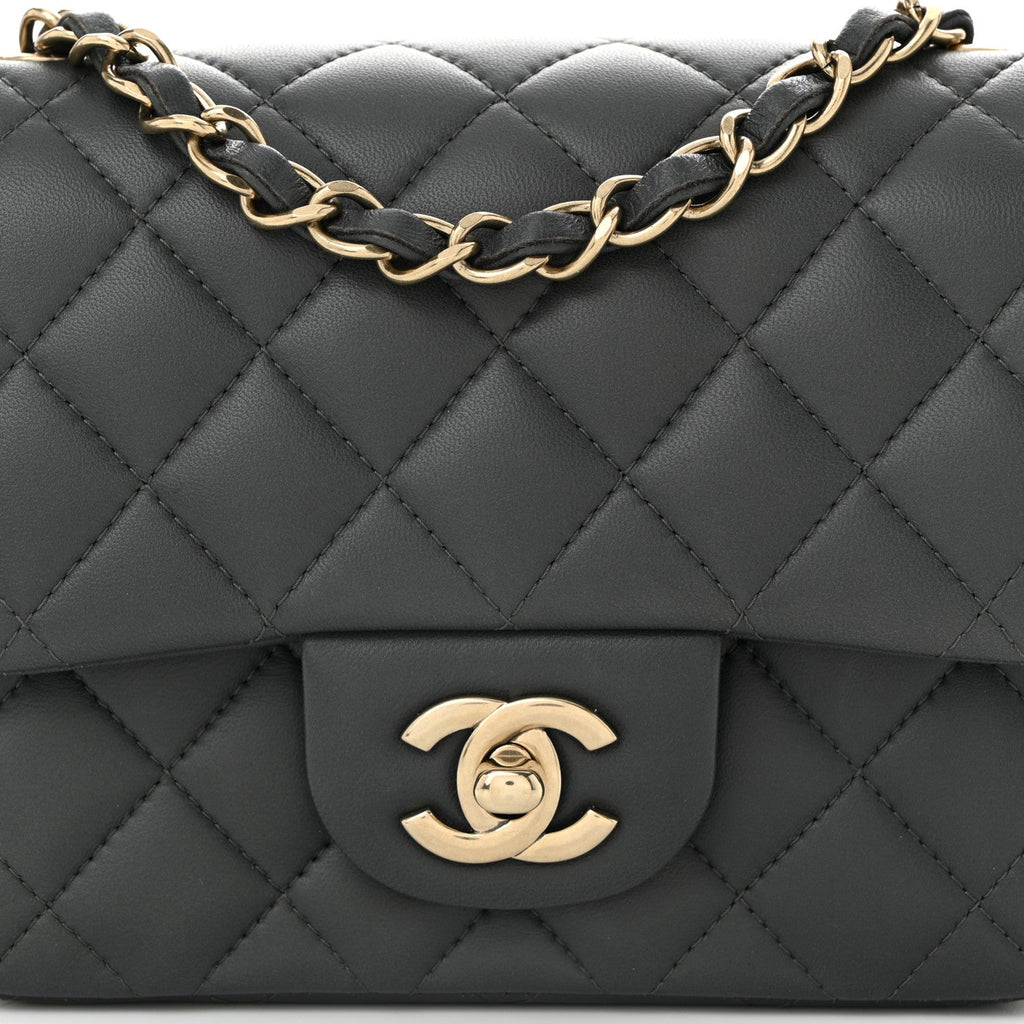 Lambskin Quilted Mini Square Flap Dark Grey