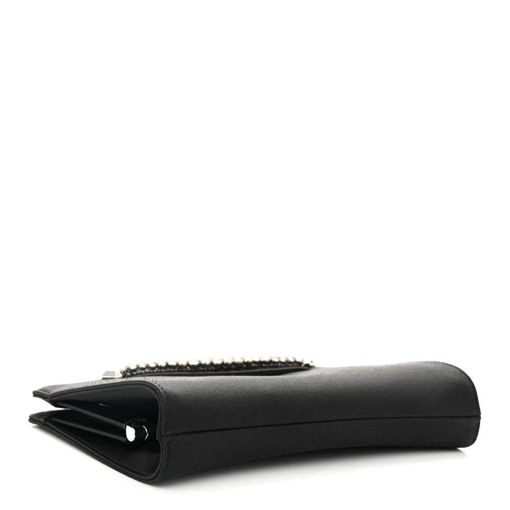 Satin Crystal Pearl Venus Clutch Black