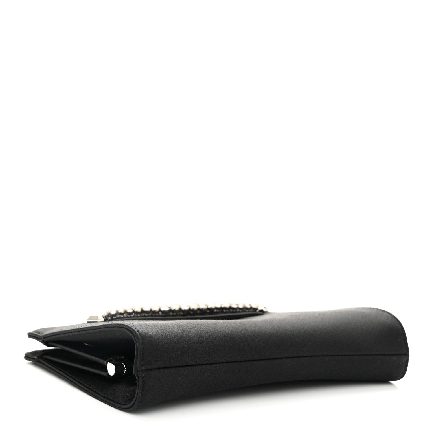 Satin Crystal Pearl Venus Clutch Black