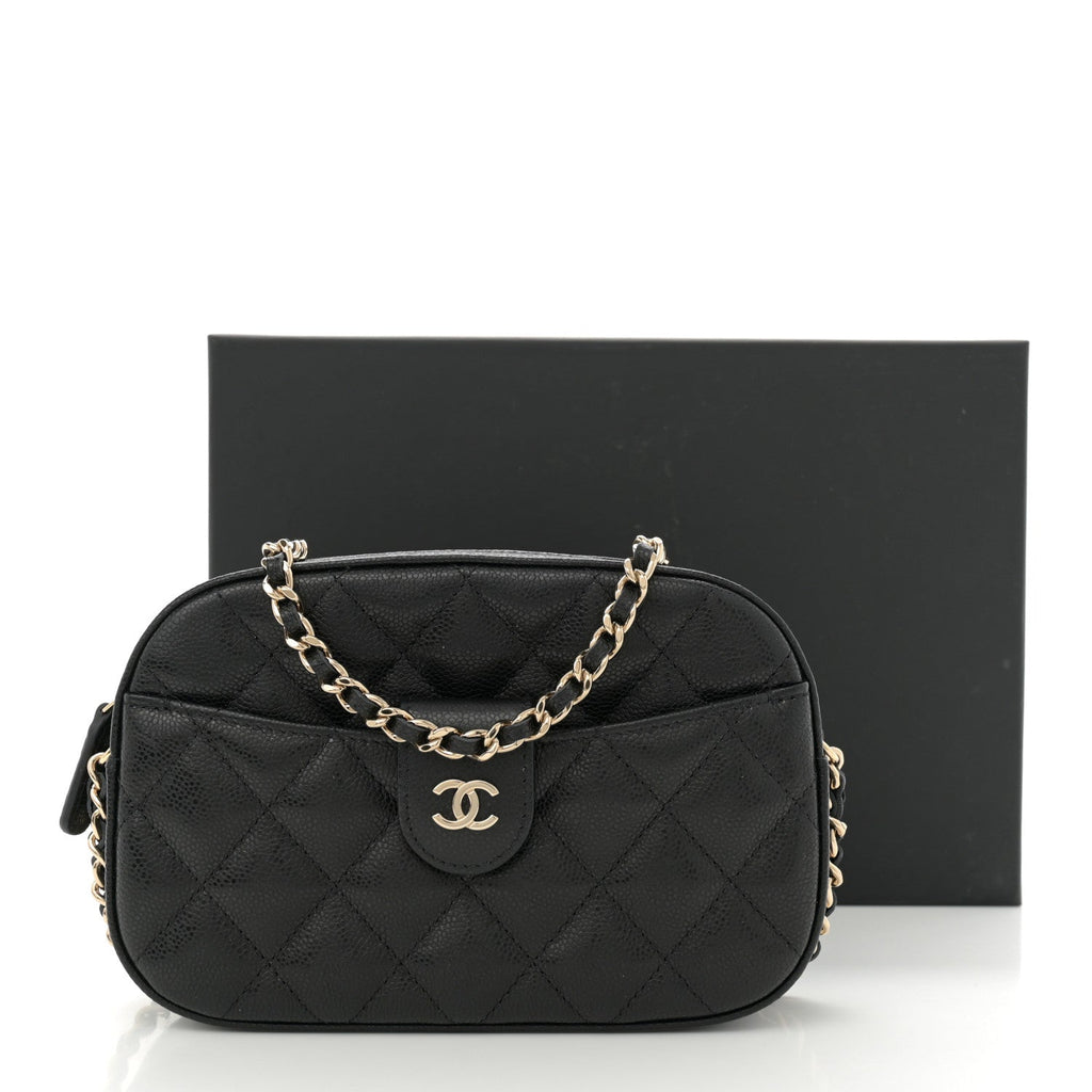Caviar Quilted Chain Camera Bag Black