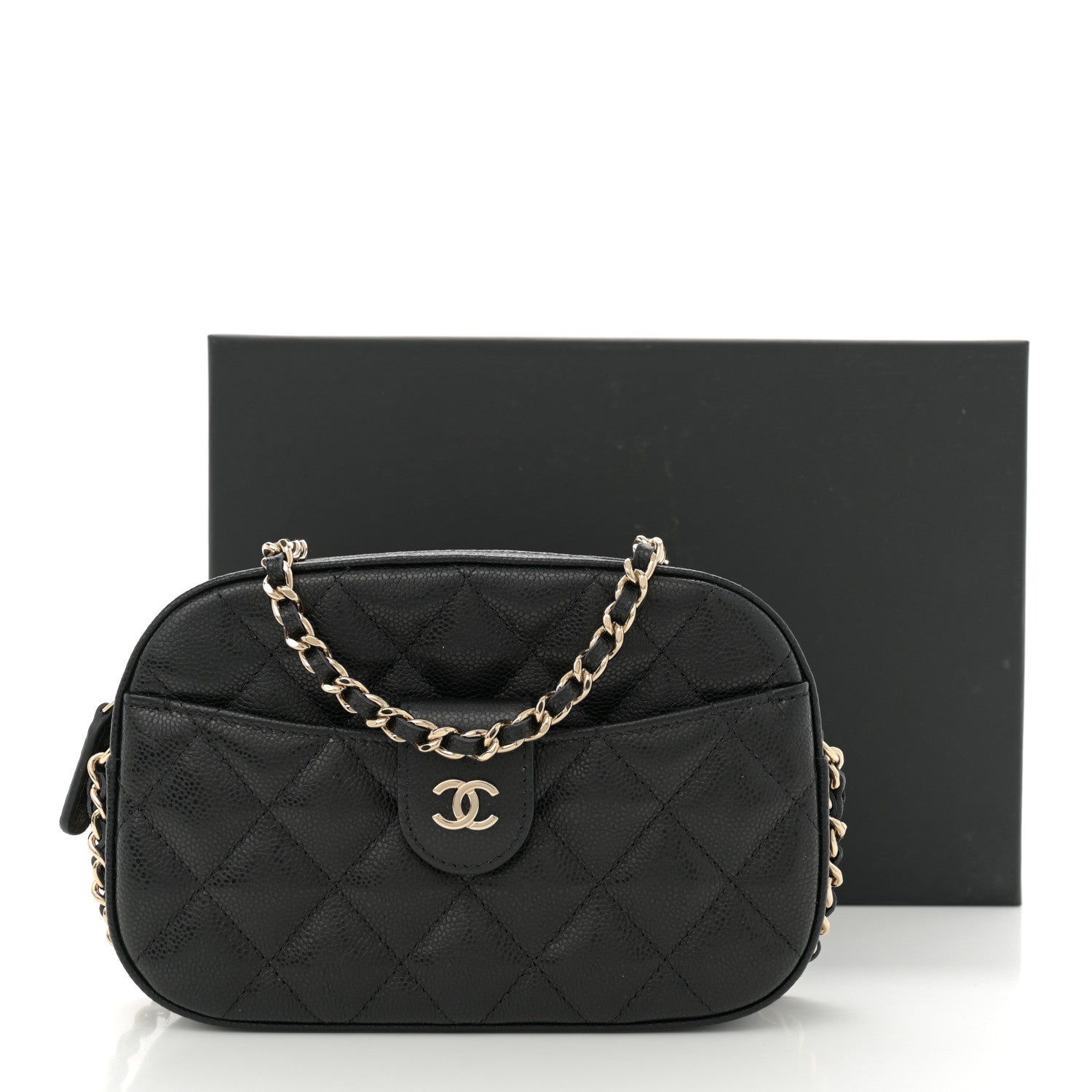 Caviar Quilted Chain Camera Bag Black