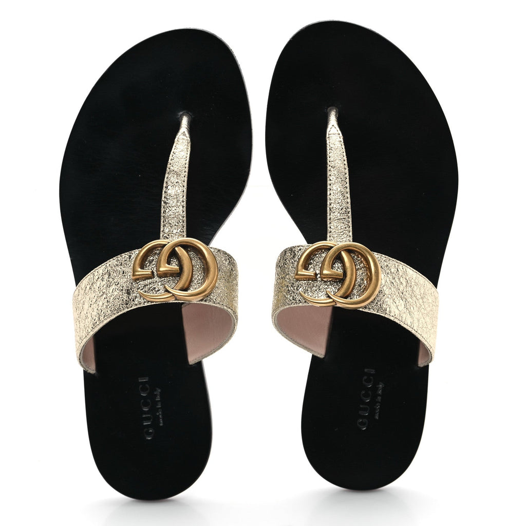 Nappa Silk Galassia GG Marmont Thong Flat Sandals 35 Platino