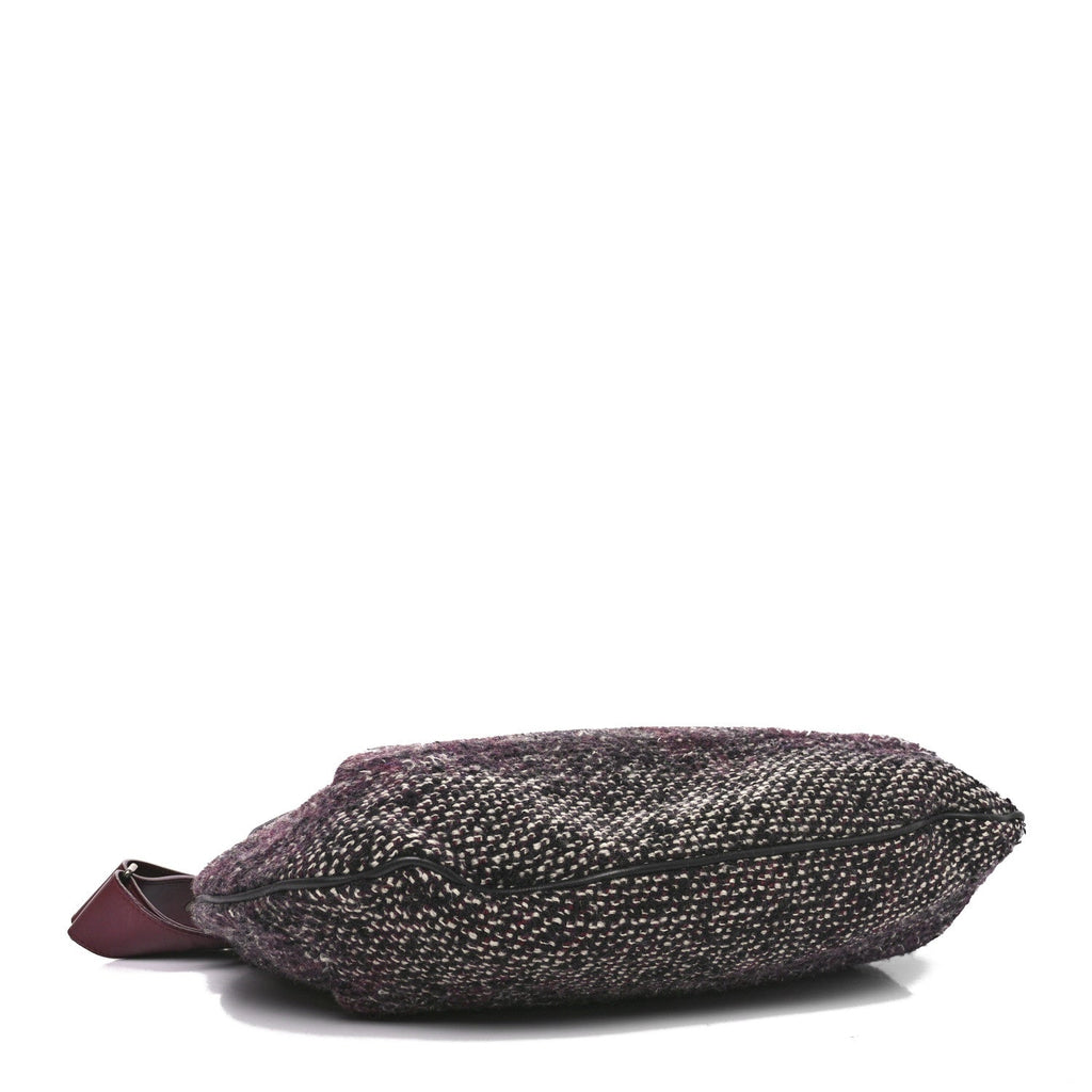 Calfskin Tweed Coco Pleats Hobo Black Burgundy