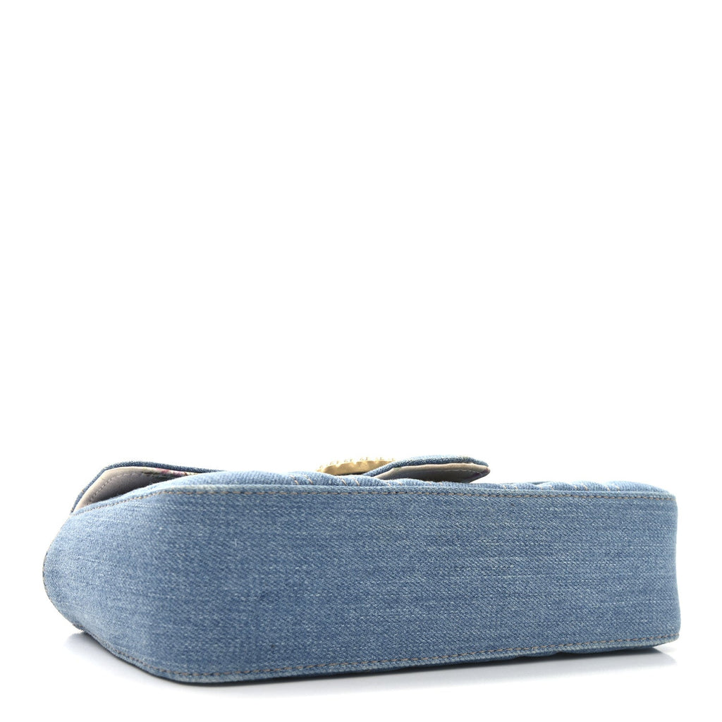 Denim Matelasse Mini Pearly GG Marmont Shoulder Bag Blue