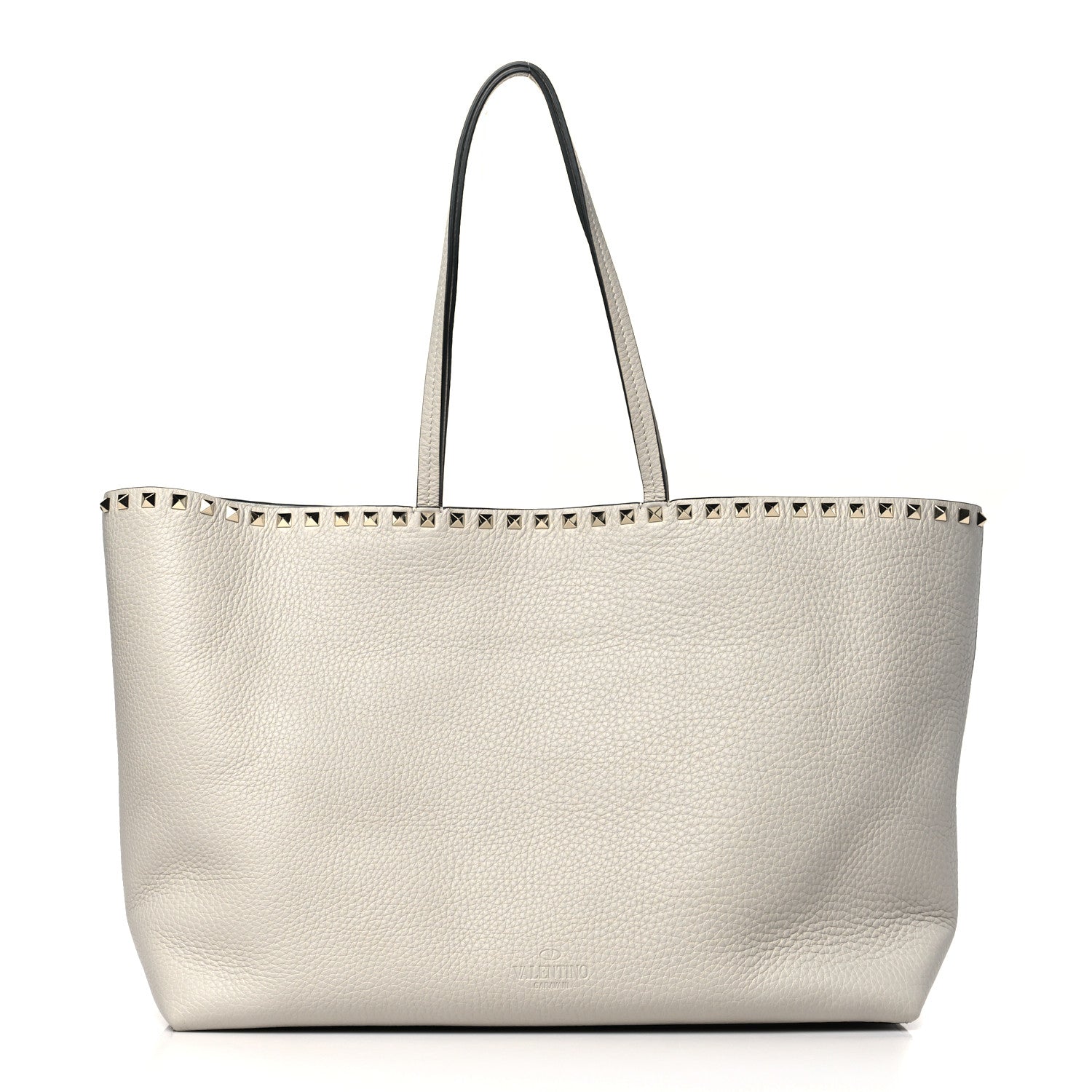 Grained Calfskin Rockstud Shoulder Tote Opal Grey