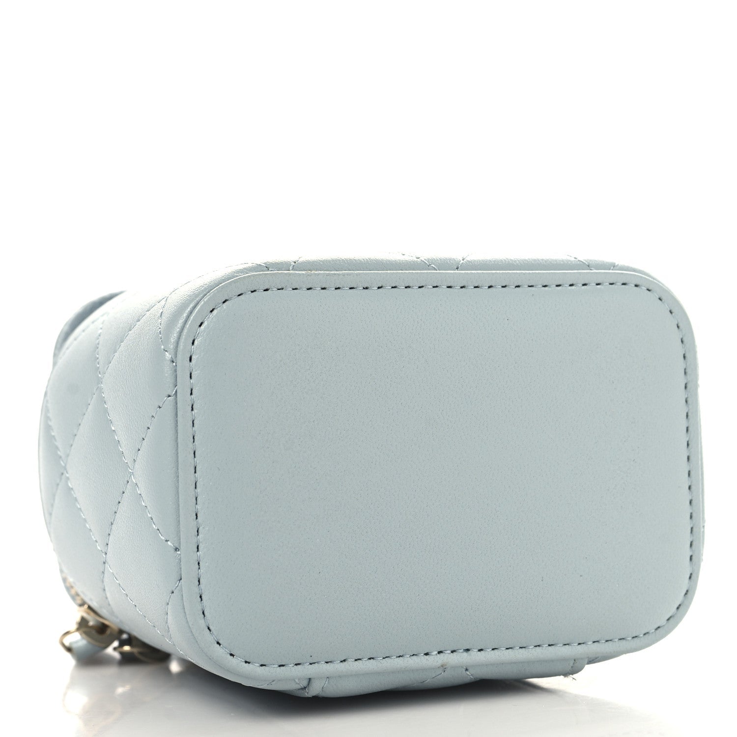Lambskin Quilted Top Handle Mini Vanity Case With Chain Light Blue