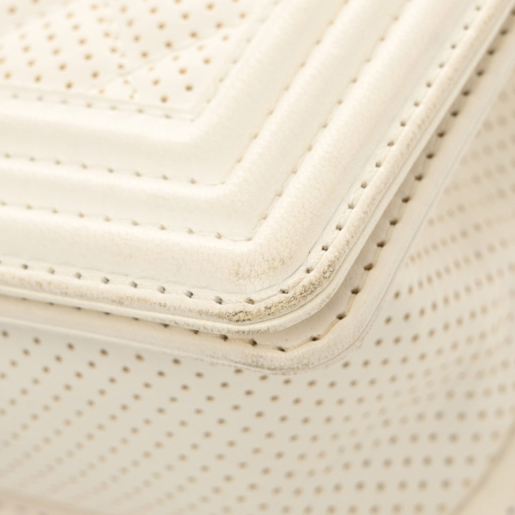 Lambskin Perforated Medium Boy Flap White
