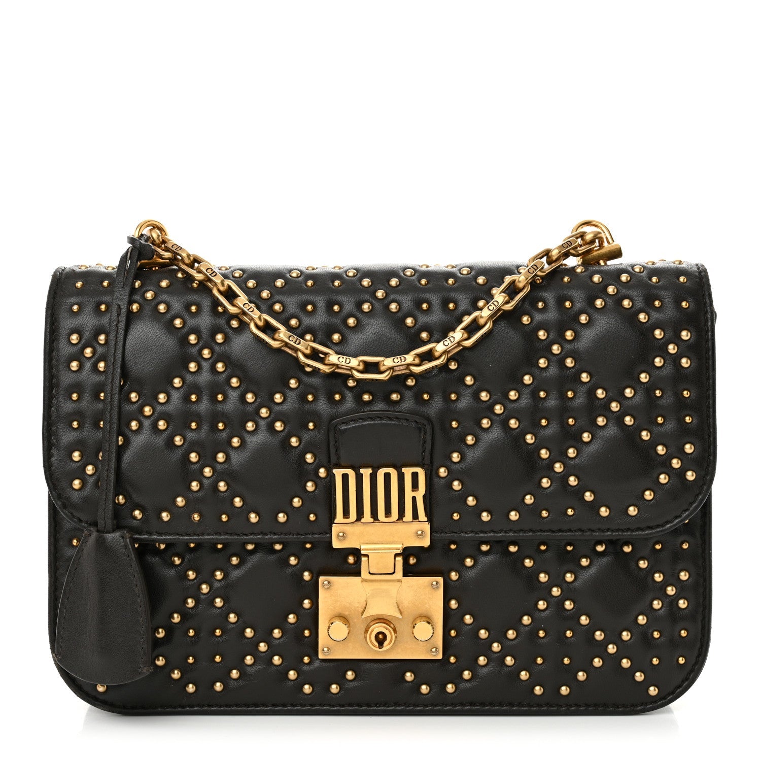 Lambskin Cannage Studded Large Dioraddict Flap Bag Brown