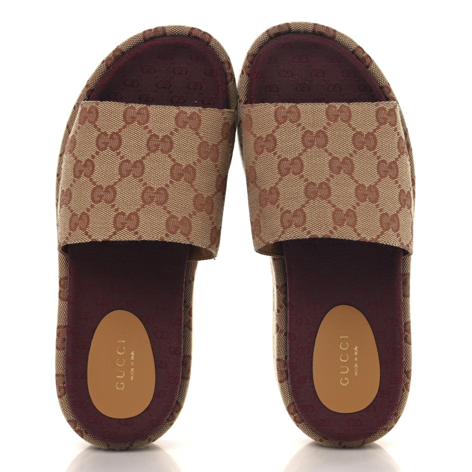 Canvas GG Monogram Angelina Platform Slide Sandals 37 Beige Ruggine