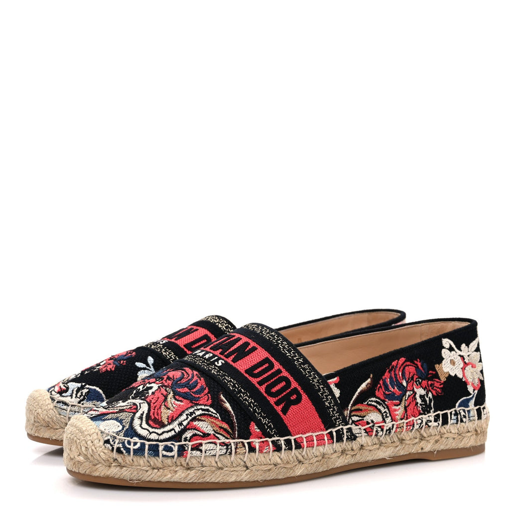 Canvas Embroidered Pop Granville Espadrille 40.5 Black Multicolor