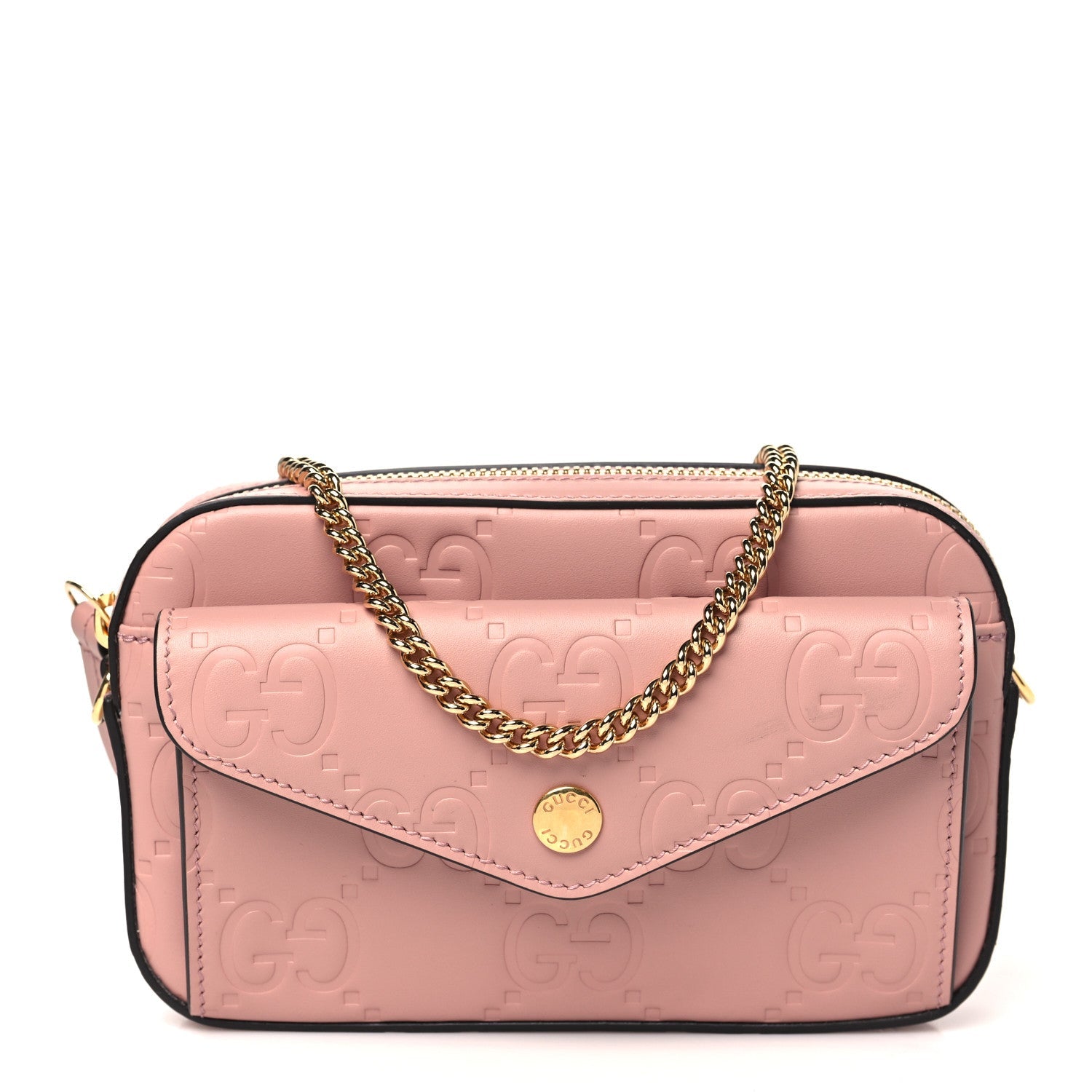 Calfskin GG Super Mini Debossed Chain Wallet Dust Carmine