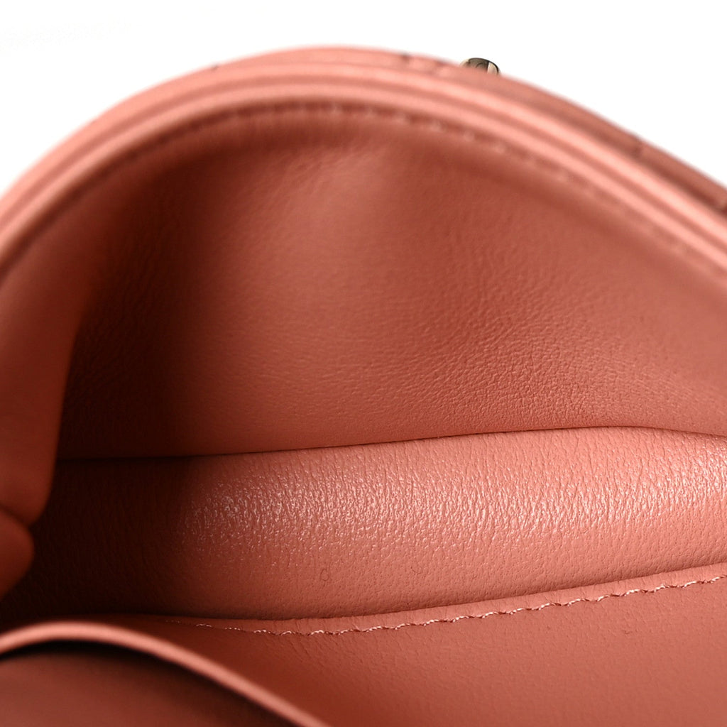 Lambskin Quilted Mini Double Flap With Hook Coral