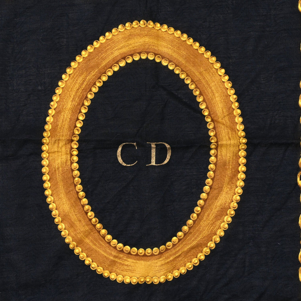 Cotton Logo Square Scarf Gold Black