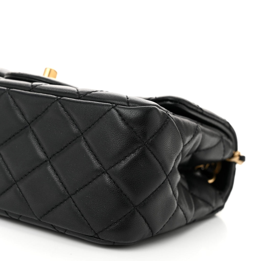 Lambskin Quilted Mini Pearl Crush Flap Black