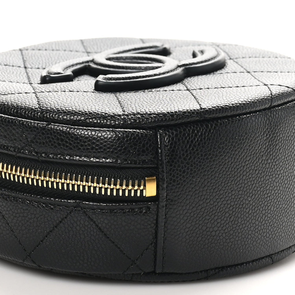 Caviar Quilted Small Round Vanity With Chain Black