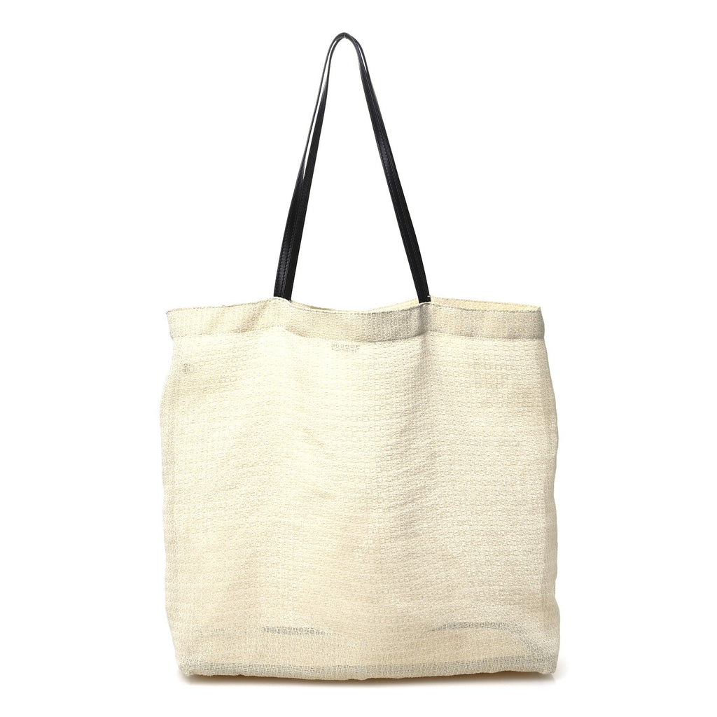 Mesh Saddle Calfskin Barn Tote Bag Ivory