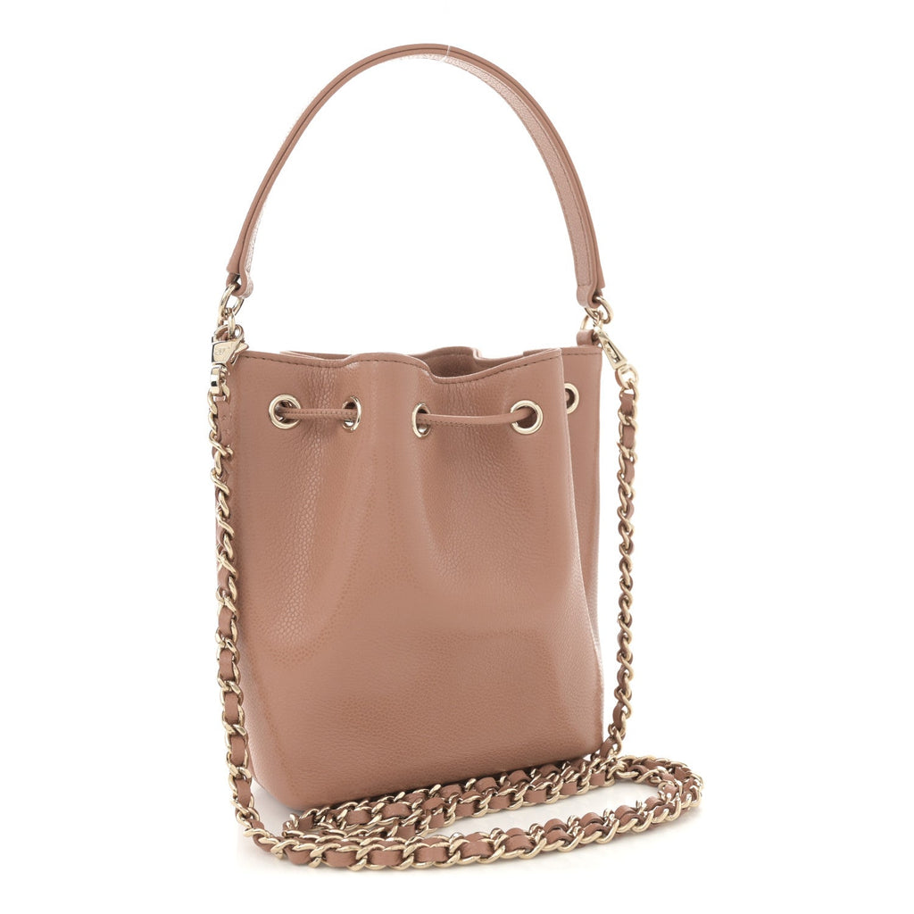Shiny Grained Calfskin Quilted Mini Clutch With Chain Brown