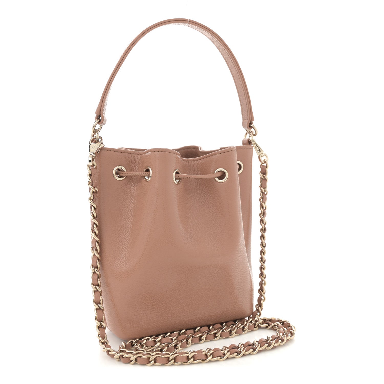 Shiny Grained Calfskin Quilted Mini Clutch With Chain Brown