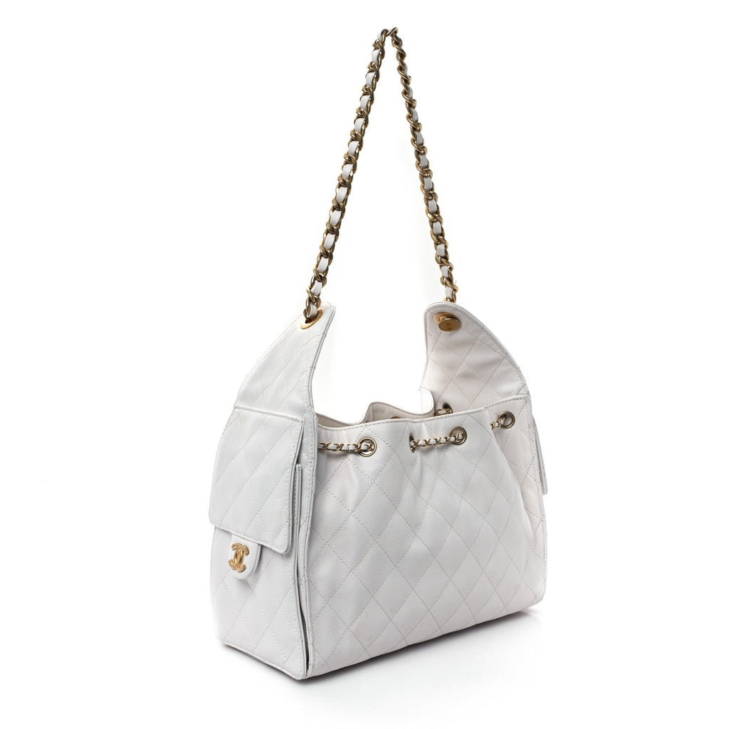 Caviar Quilted Small Chanel 25 Handbag White