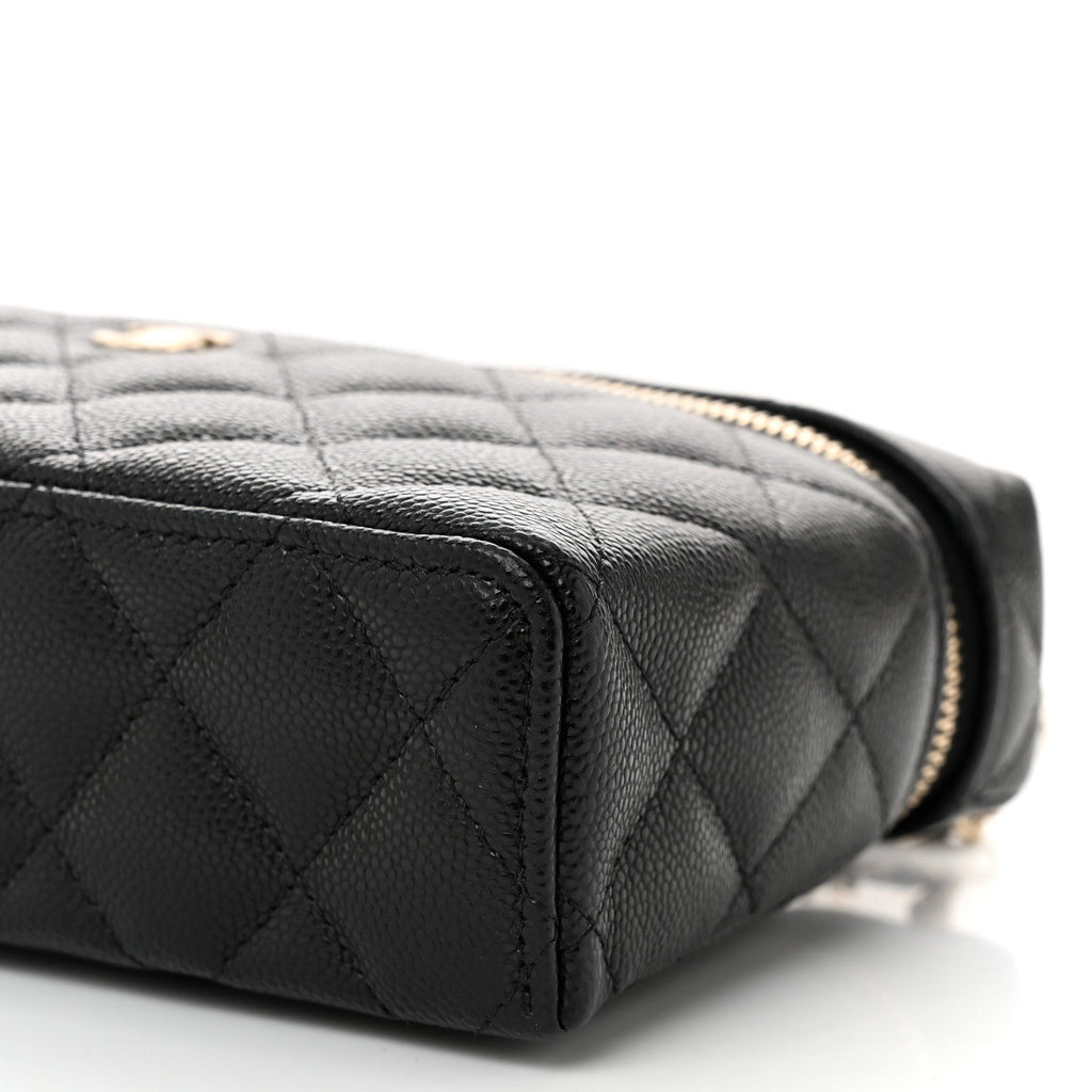 Caviar Quilted Top Handle Slim Vanity With Chain Black