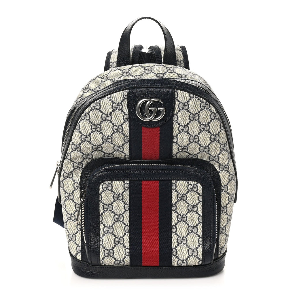 GG Supreme Monogram Textured Dollar Calfskin Web Small Ophidia Day Backpack Beige Blue Black