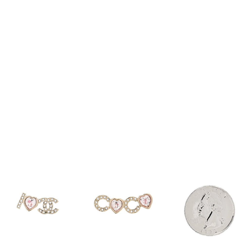 Metal Strass I Love Coco Heart Earrings Gold Pink