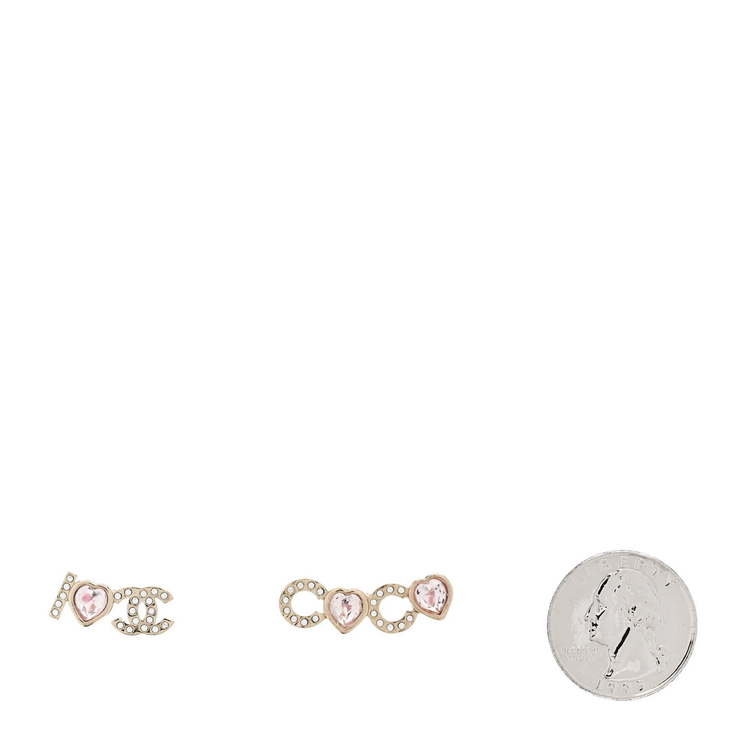 Metal Strass I Love Coco Heart Earrings Gold Pink