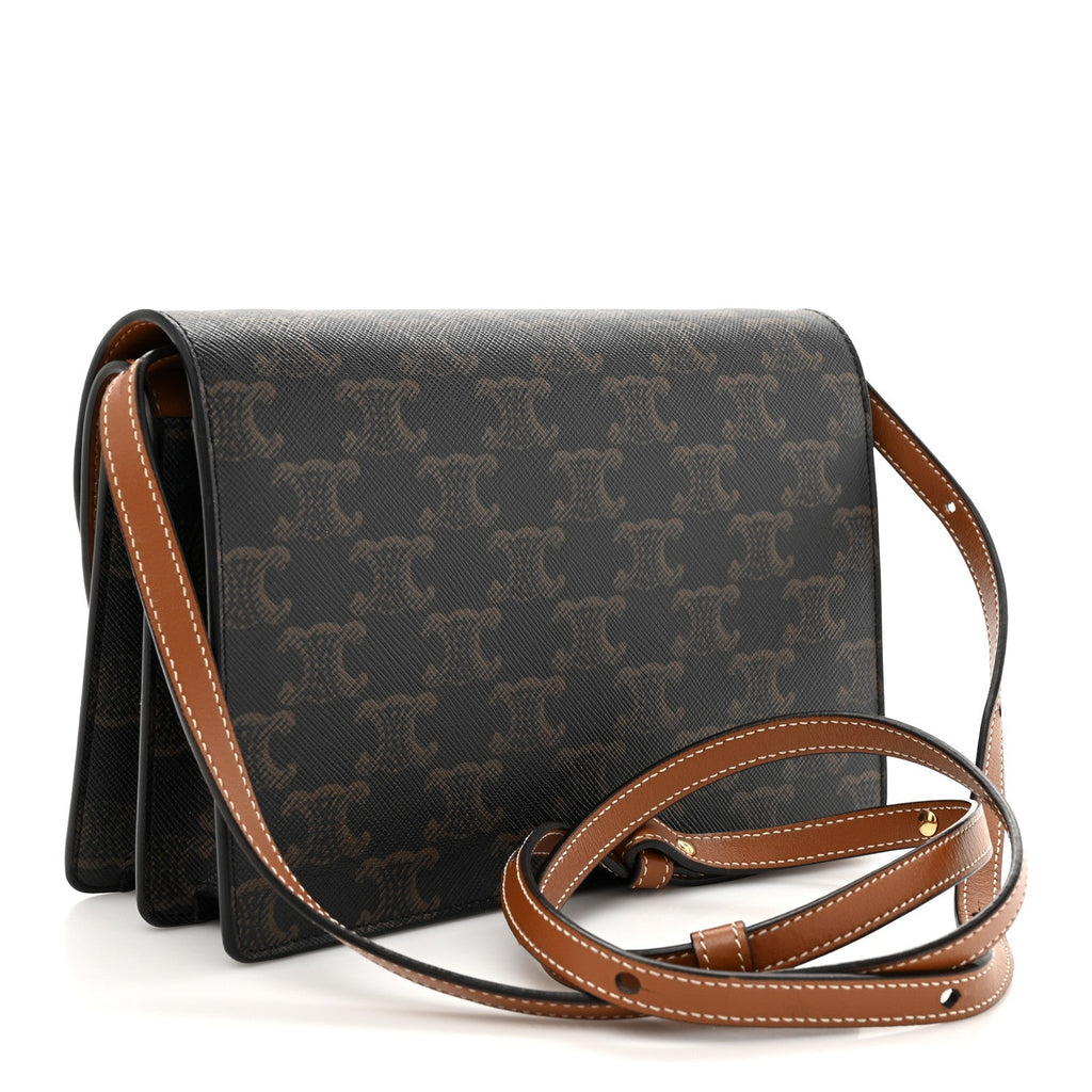 Triomphe Canvas Lambskin Wallet On Strap Tan