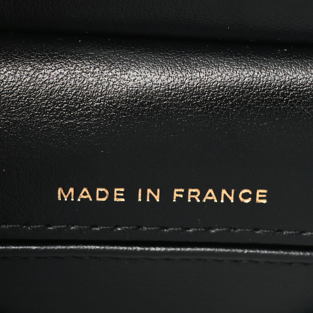 Calfskin Quilted Lady Handle Clutch With Chain Black