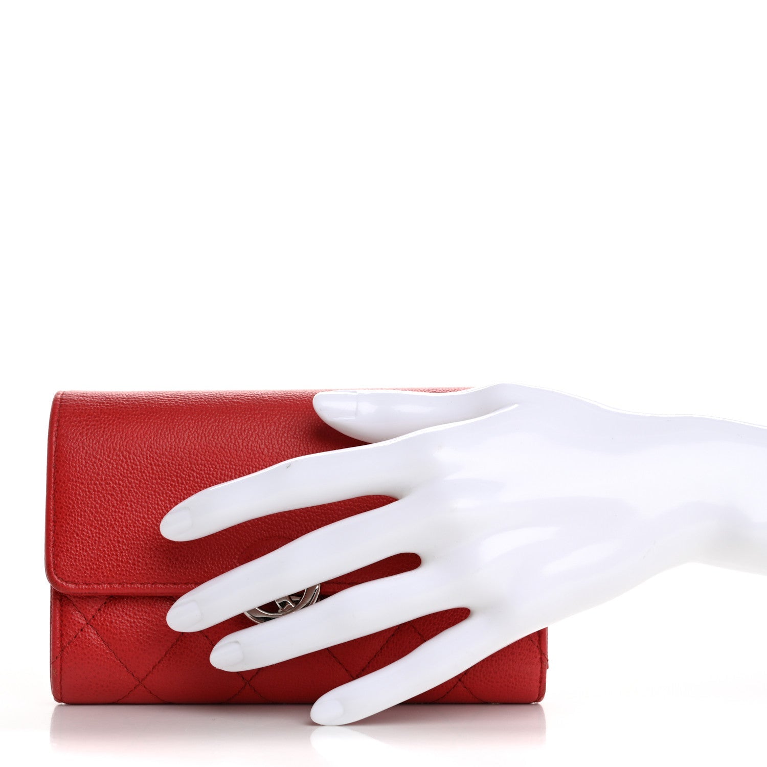 Grained Calfskin Quilted CC Box Flap Wallet Red