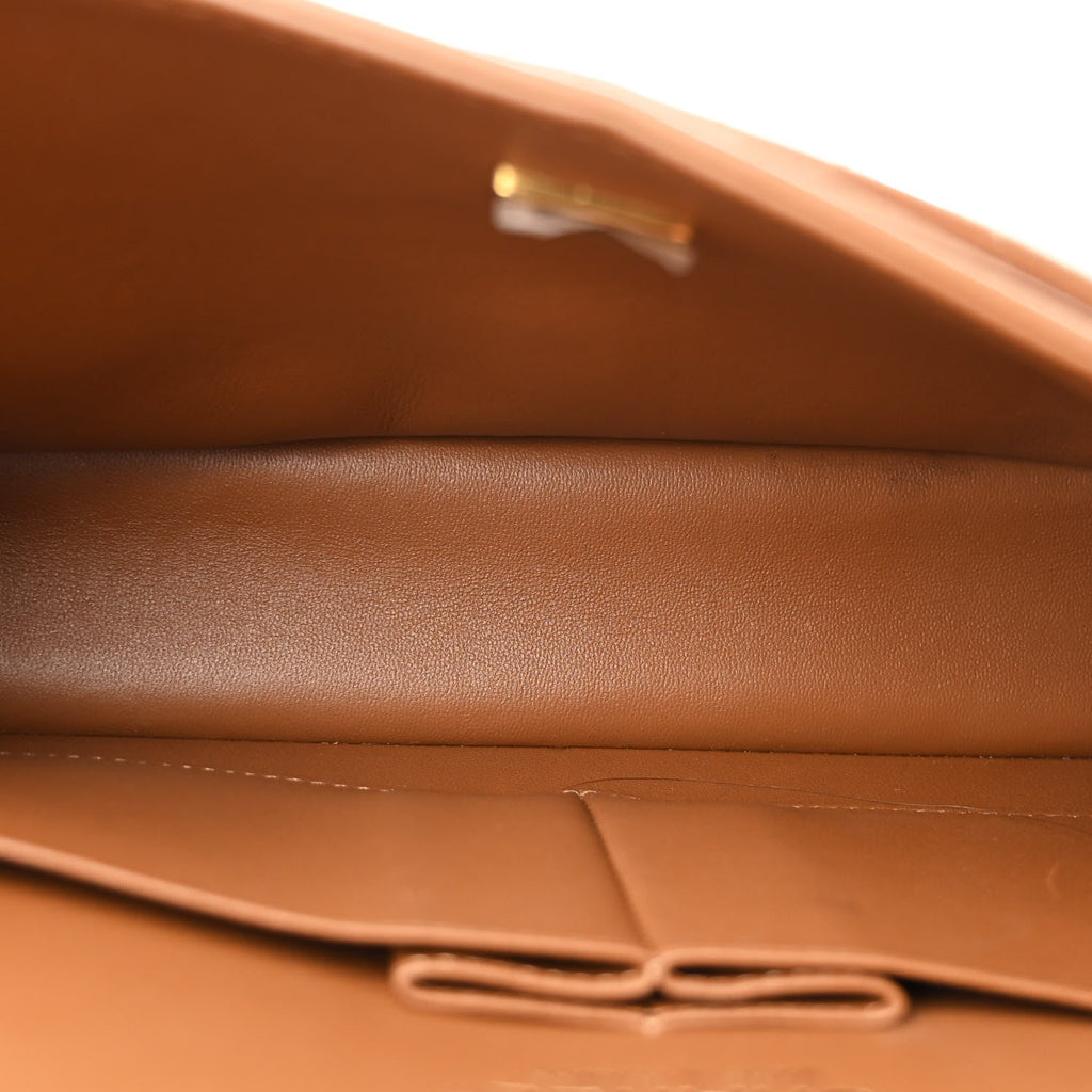 Lambskin Quilted Medium Double Flap Brown