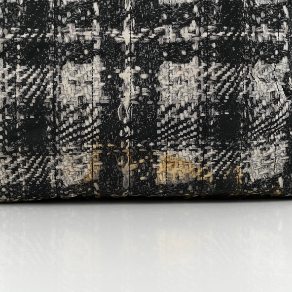 Lambskin Nylon Tweed Printed Tote Black White