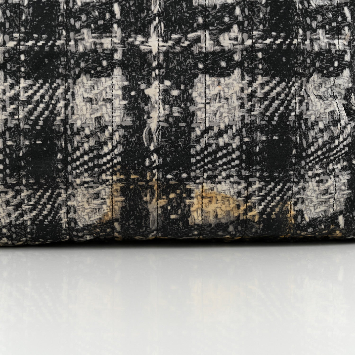 Lambskin Nylon Tweed Printed Tote Black White