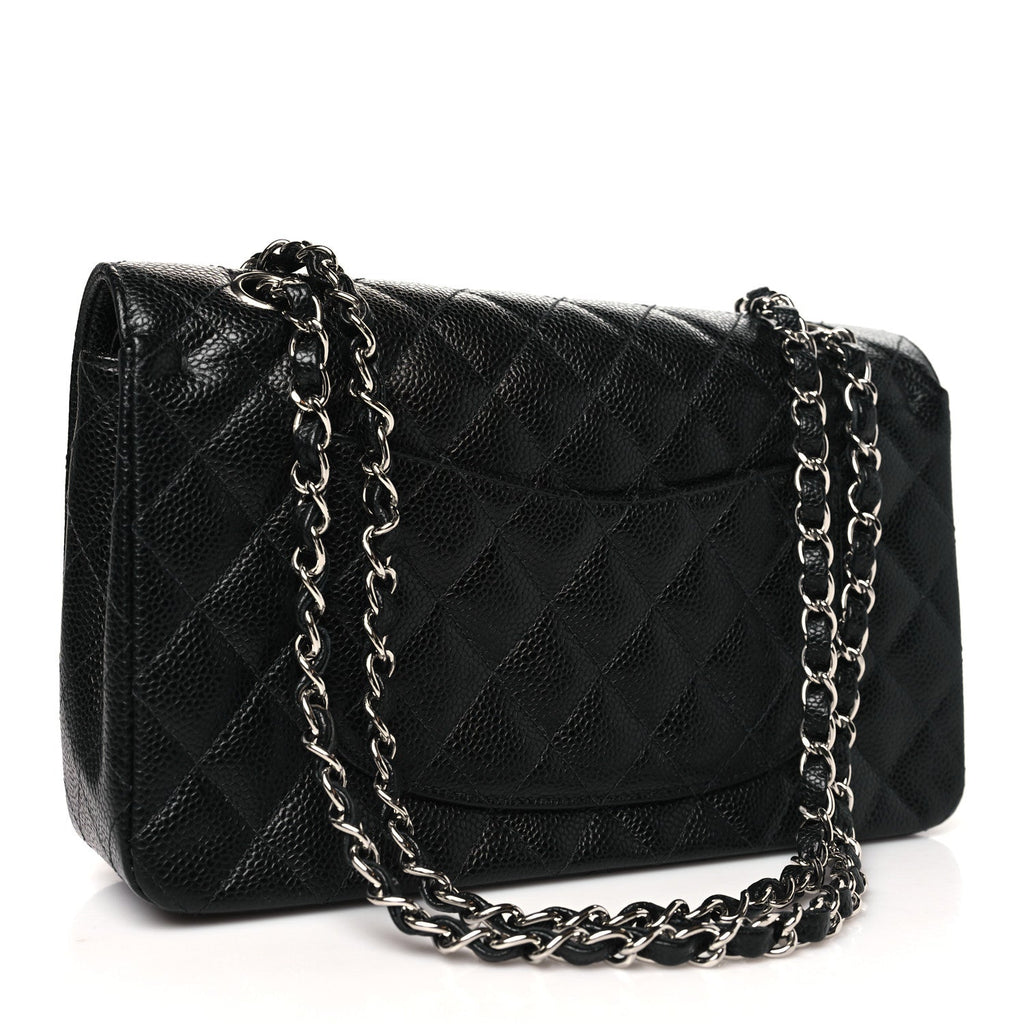 Caviar Quilted Medium Double Flap Black