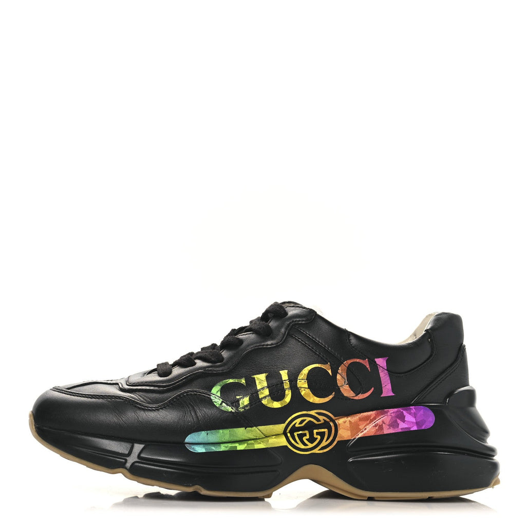 Calfskin Iridescent Logo Womens Rhyton Sneakers 38 Black
