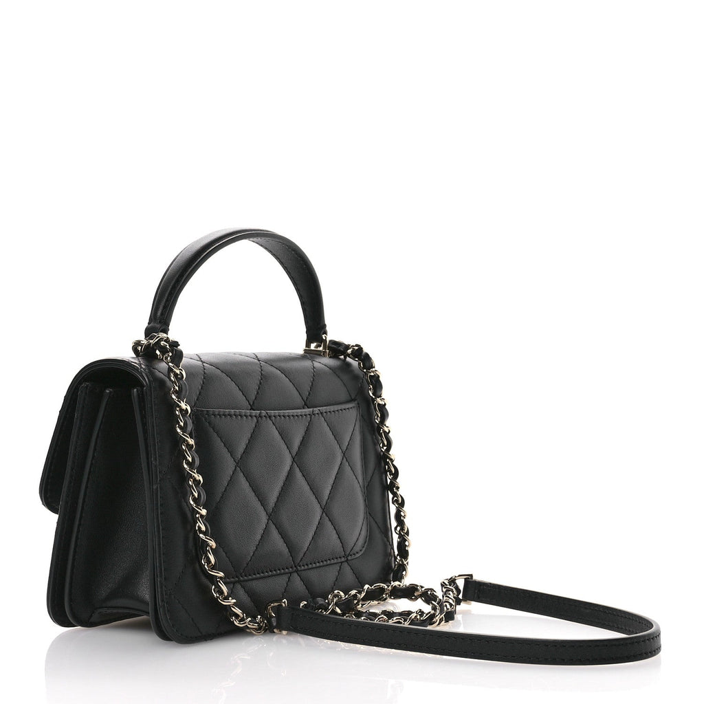 Calfskin Quilted Small Top Handle Flap Black