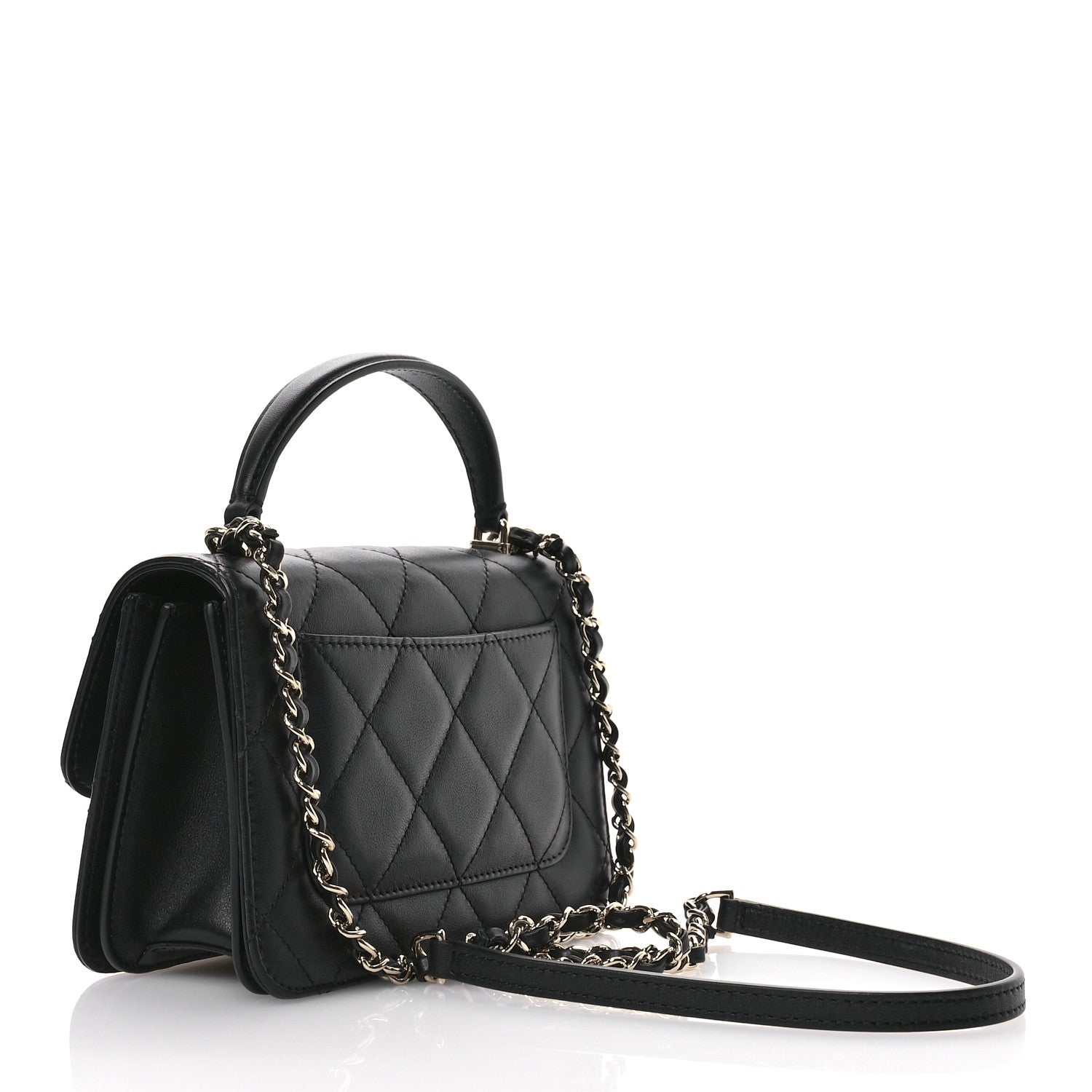 Calfskin Quilted Small Top Handle Flap Black