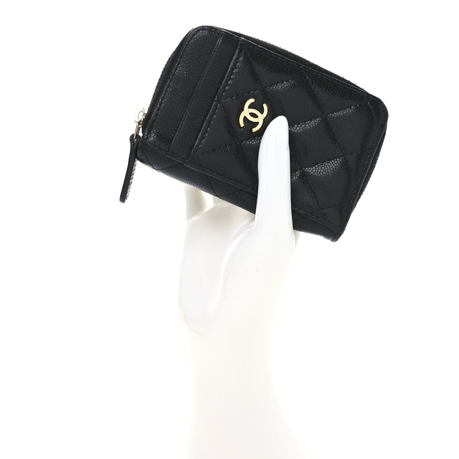Caviar Quilted Zip  Holder Black