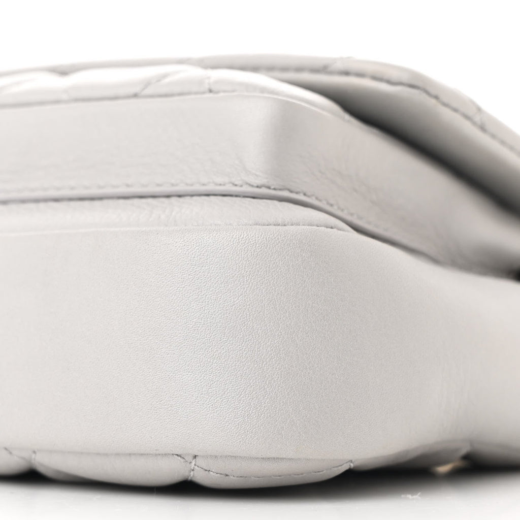 Calfskin Quilted Top Handle Flap Light Grey