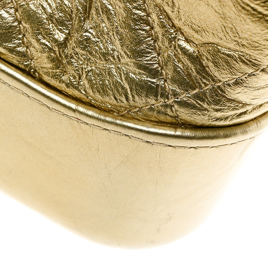 Metallic Aged Calfskin Quilted Small Gabrielle Hobo Gold