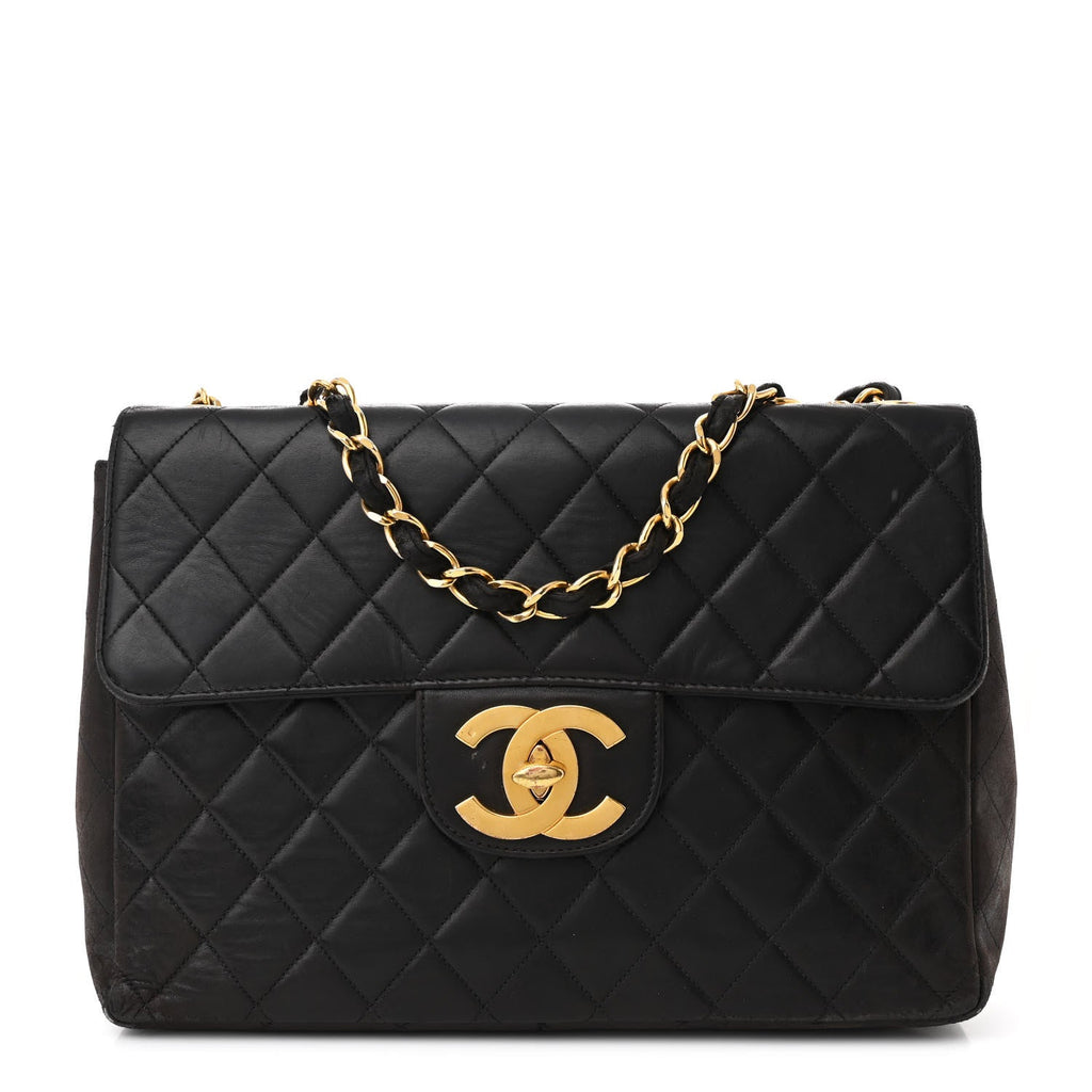 Lambskin Quilted XL Jumbo Single Flap Black